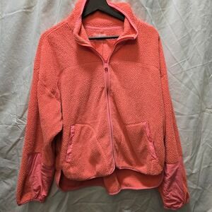 Free People Movement Ziggy Up fleece neon pink long sleeve full zip jacket small